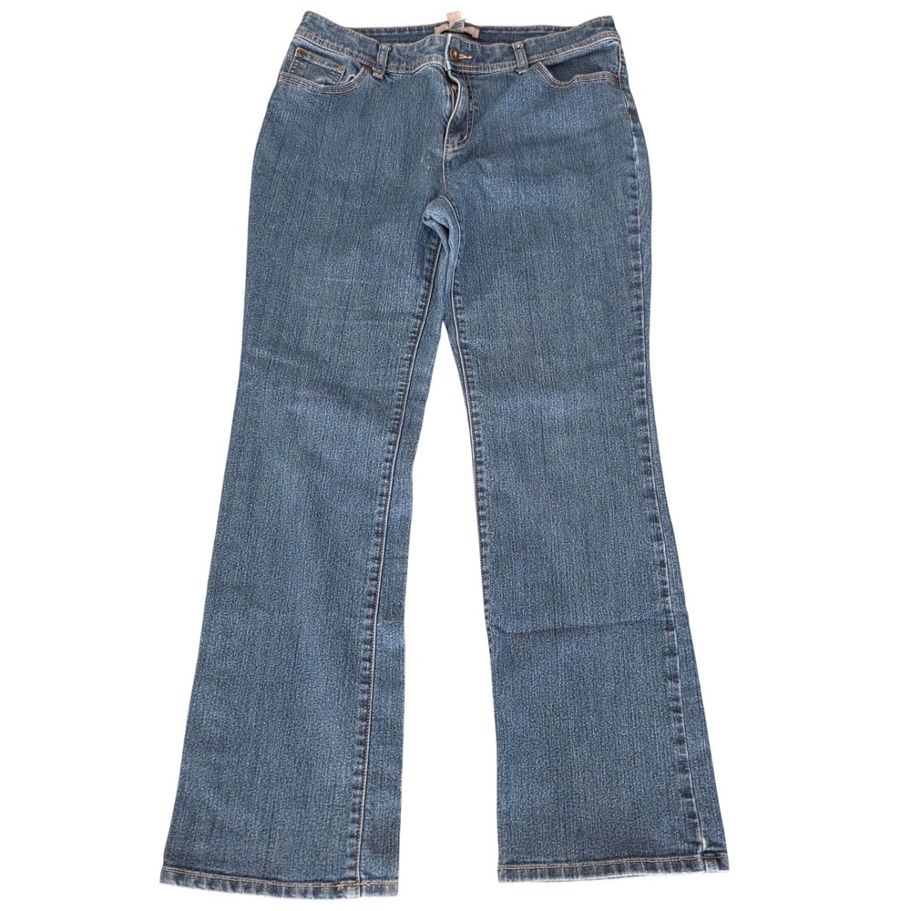 Chicos Platinum Denim Jeans Womens 1.5 Regular Blue Bootcut Embroidered Pockets